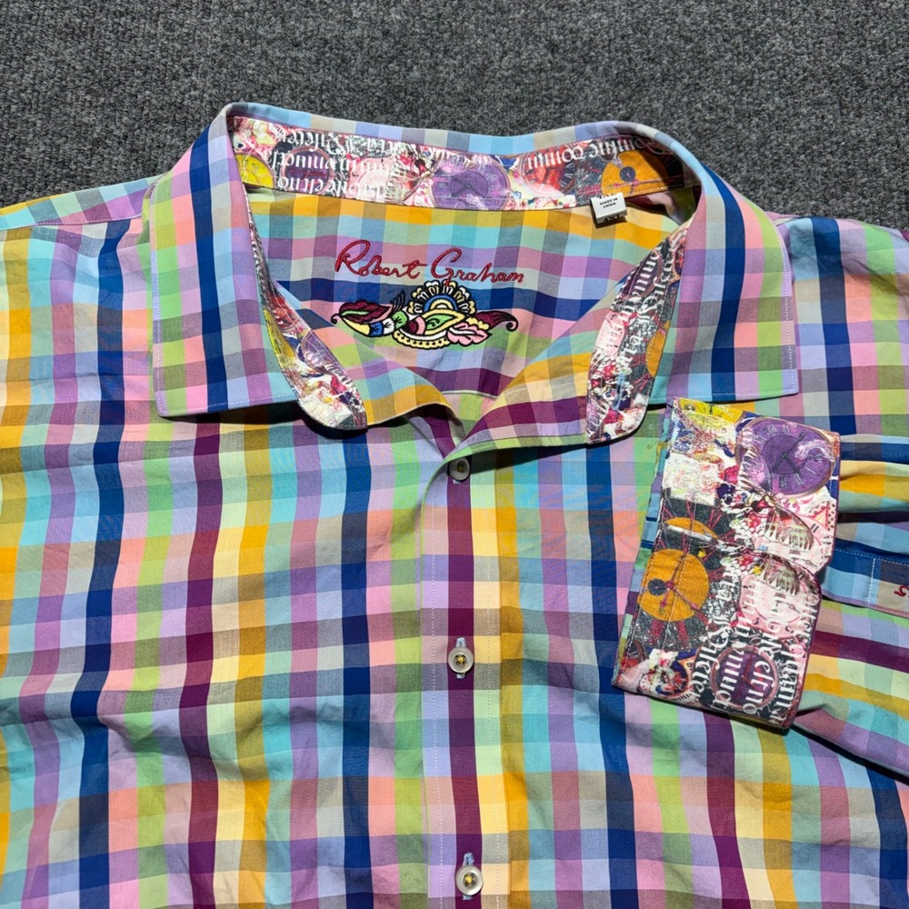 Robert Graham Mens 4XL Rainbow Plaid Button Down Shirt Long Sleeve Flipcuff